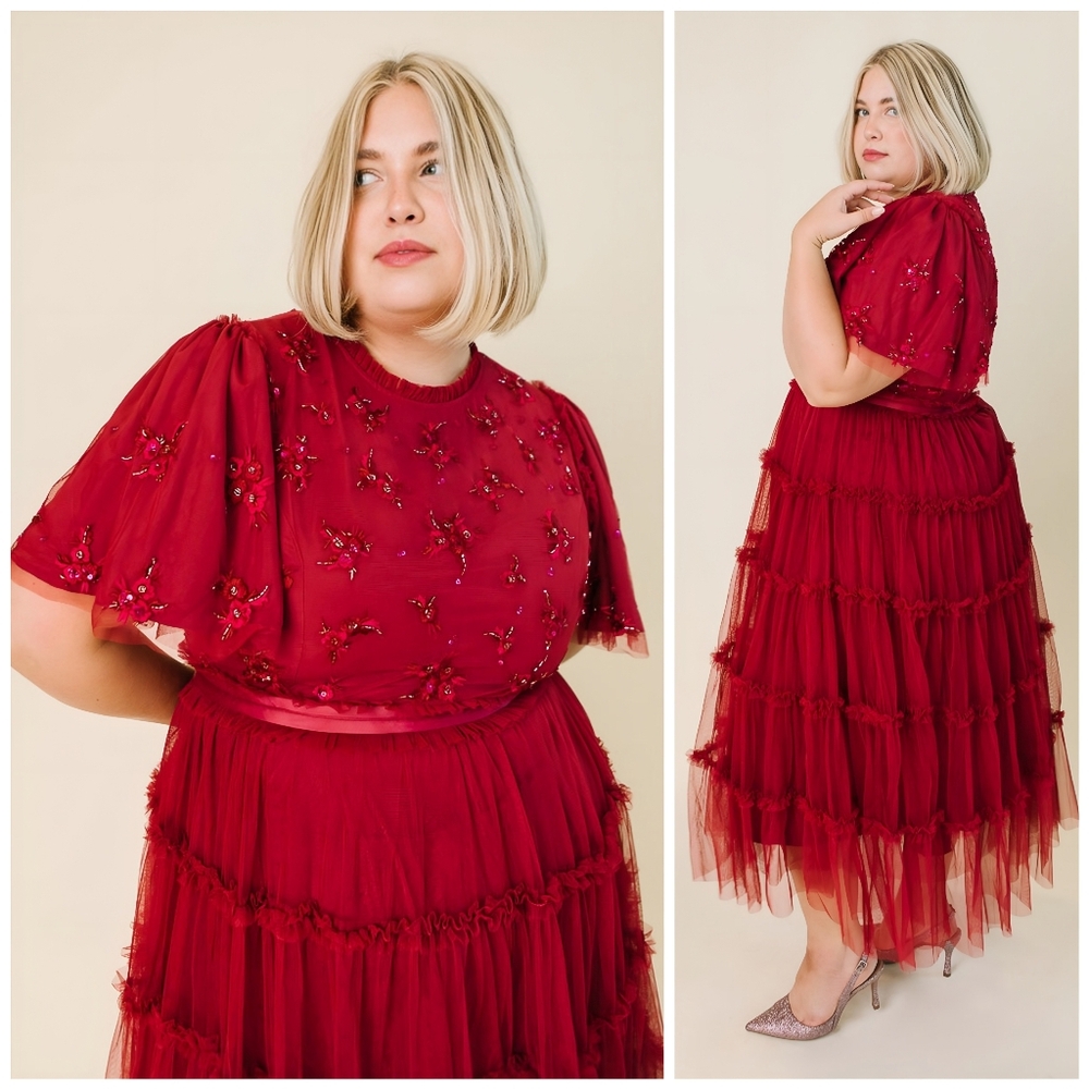 Ivy City Co Red Embroidered Dress